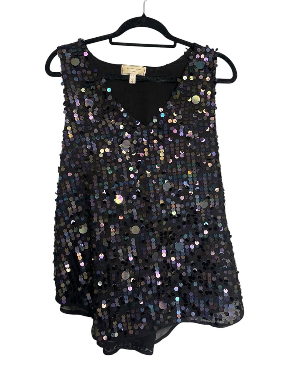 Moulinette Soeurs Black Iridescent Sequin V-Neck Camisole